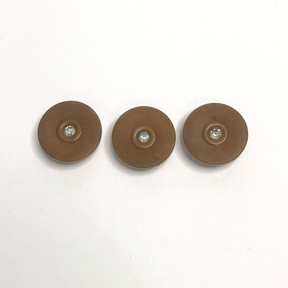 vintage‎ antique tan brown early plastic rhinestone small round button 3